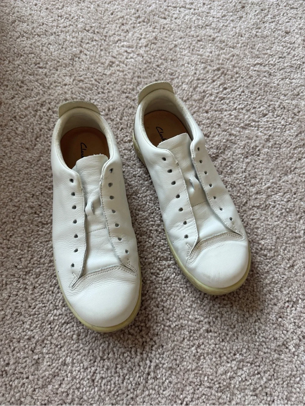 Clarks Cream Leather Sneakers
